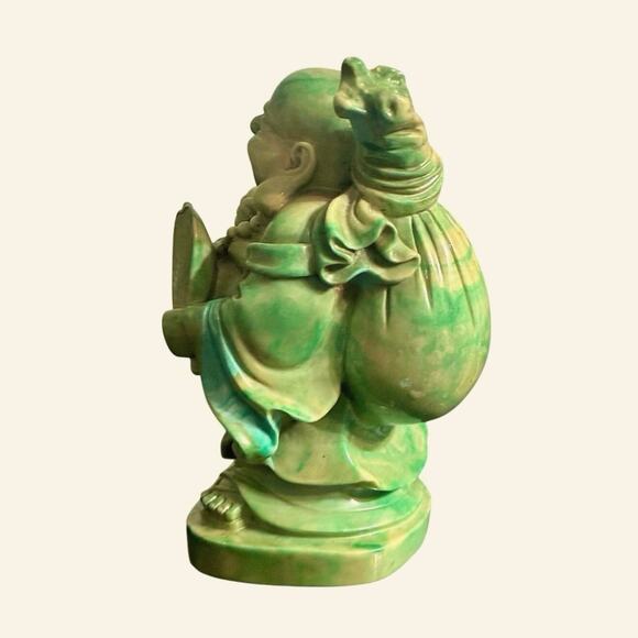 Vintage Green Laughing Buddha Heavy Stone Statue Mid Century Decor - Picture 3 of 4